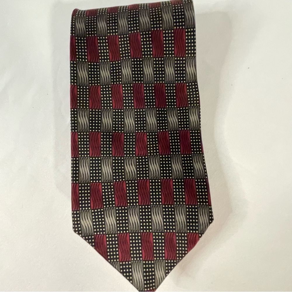 Visconti 100% Silk Handmade Gray Burgundy Necktie